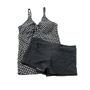 Women's Two Piece Charcoal White Tankini Set NWOT Size 2XL #2304